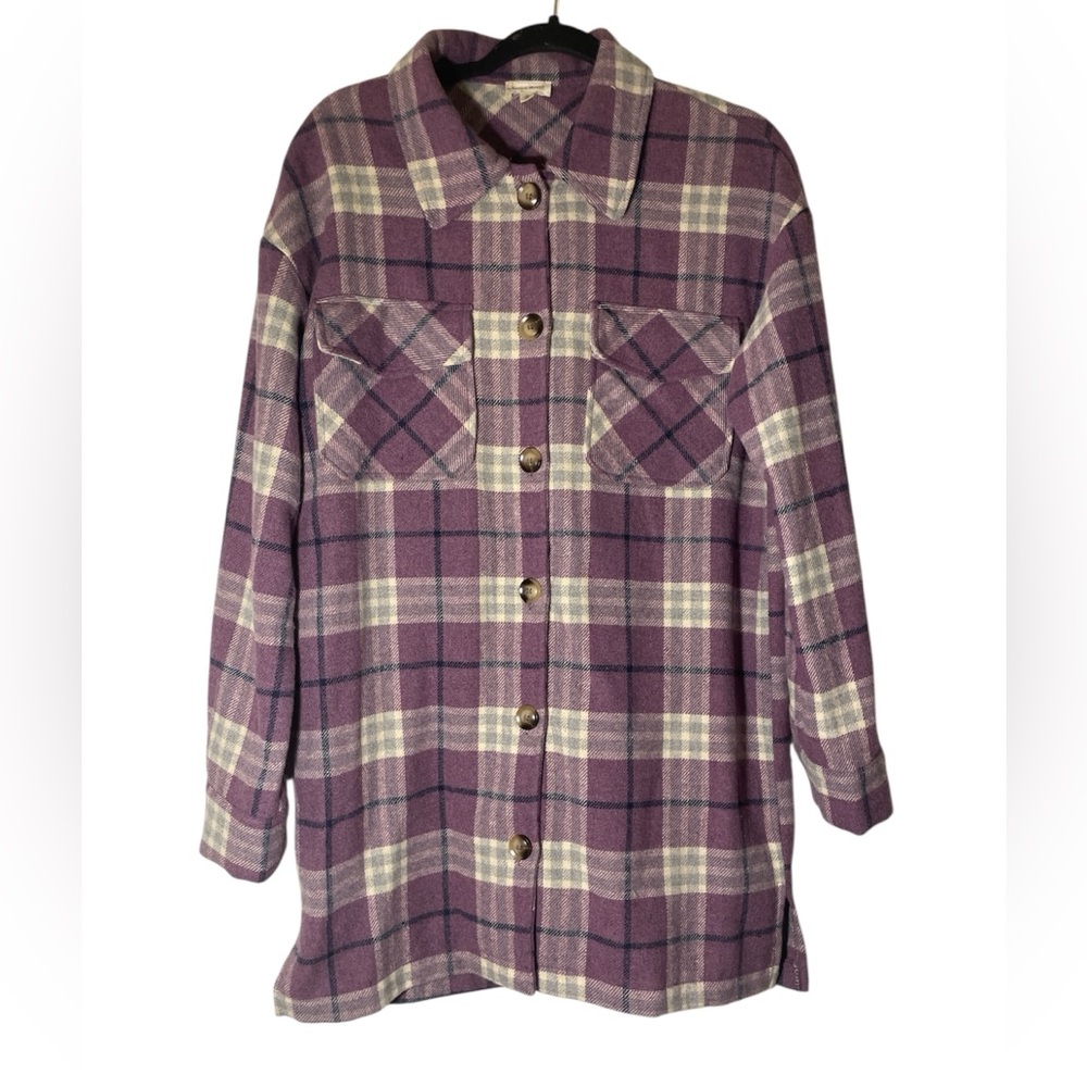 Hem & Thread Purple and Cream Plaid Utility Jacket Size Medium